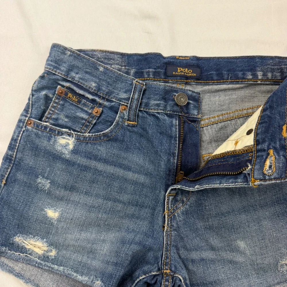 Polo Ralph Lauren Crosby Relaxed Shorts Women 25 Blue Distressed Denim Cutoff